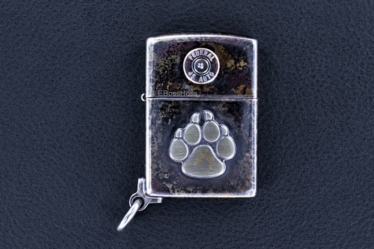 Steel Flame Bronze Dog Paw / Federal 45 Zippo Lighter 