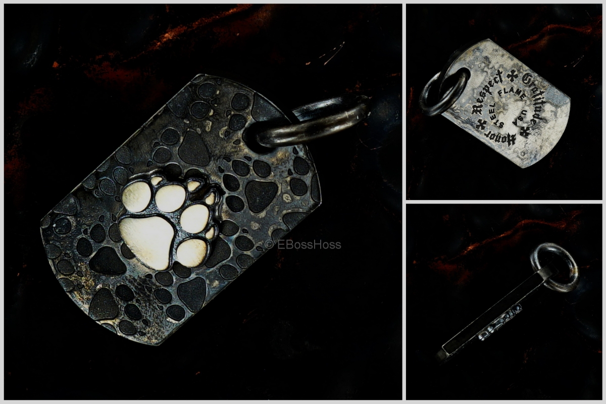  Steel Flame Dog-Paw Dog-Tag / Key-Fob