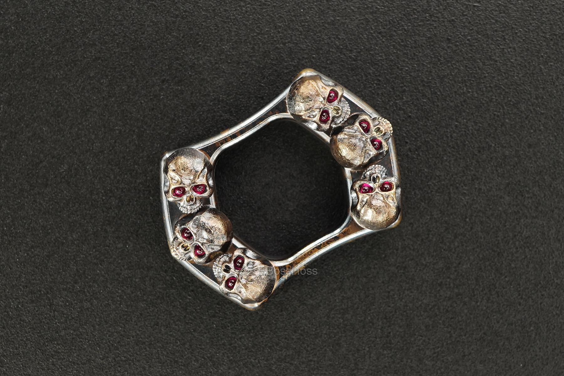  Steel Flame Custom Thick Pile of Skulls Ring