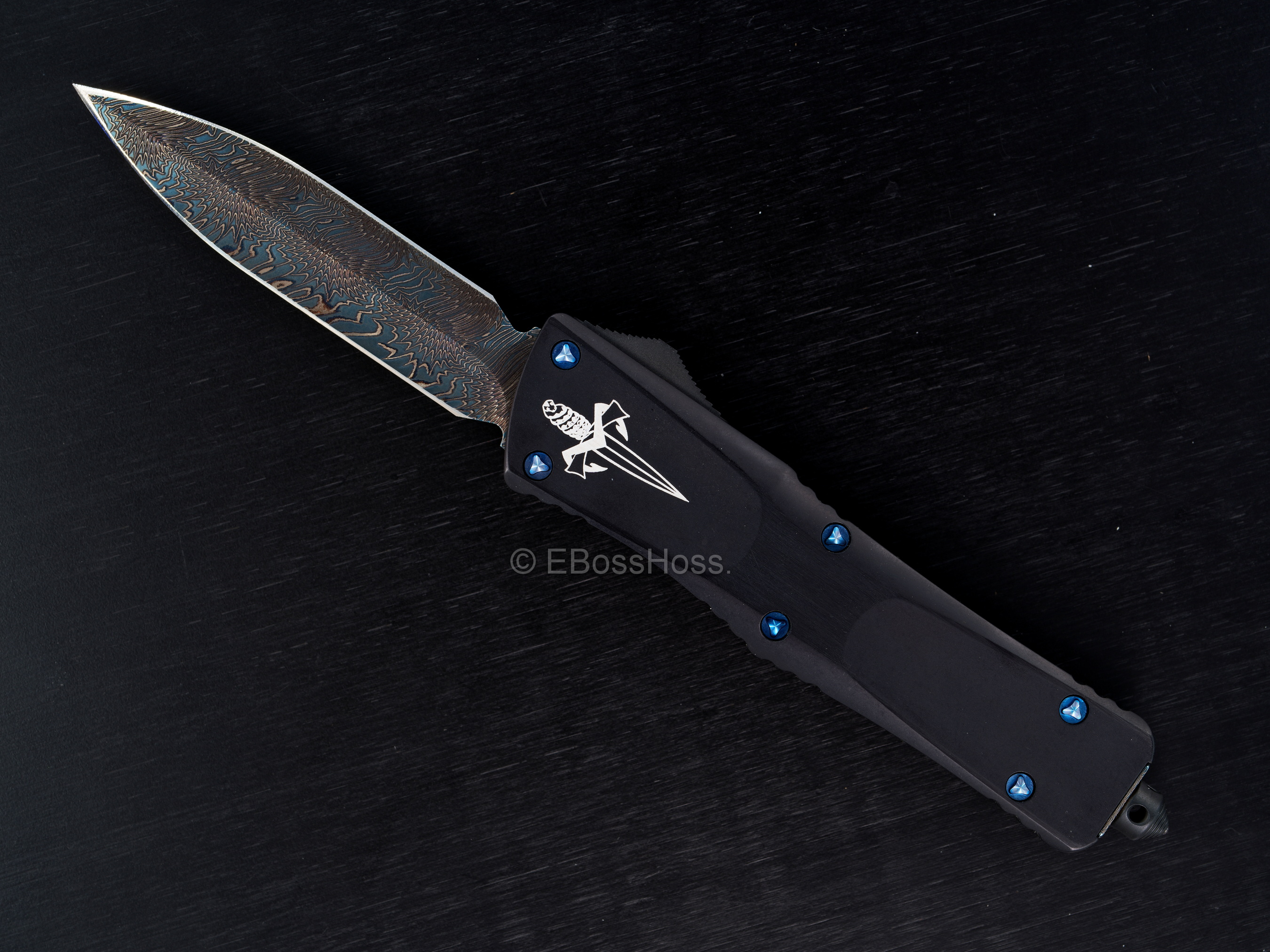 Tony Marfione - Microtech Custom Troodon Spike Blued Fire Storm Damascus - S/N 016